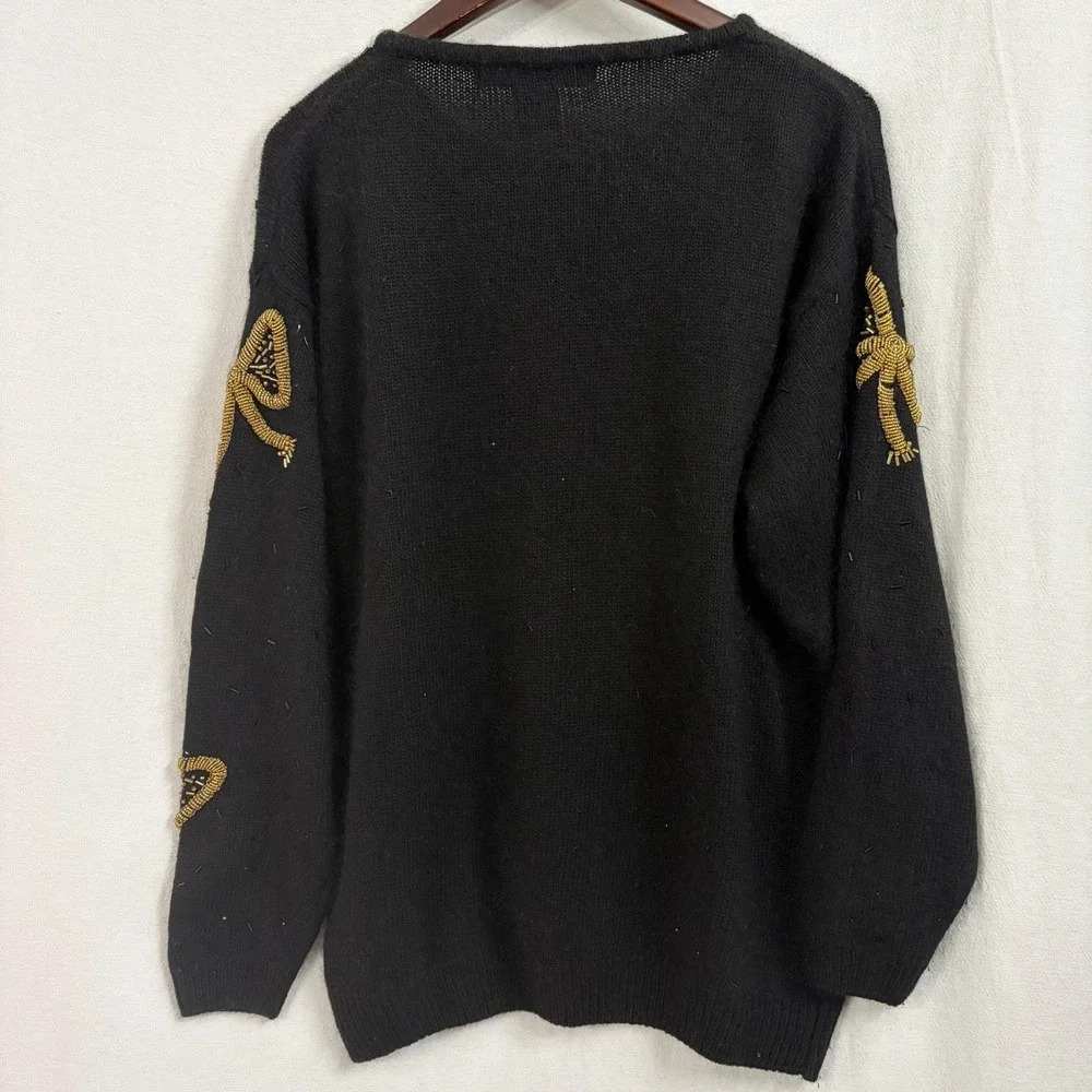 90's Sweater IB Diffusion Gold Bows Women's Size XL Silk Lambs wool Rabbit Hair - Picture 4 of 6